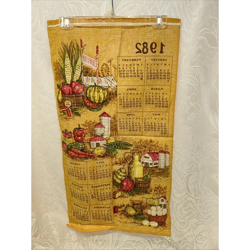 Vintage Linen Tea Towel / Wall Hanging Calendar‎ County/State Fair Pattern 1982